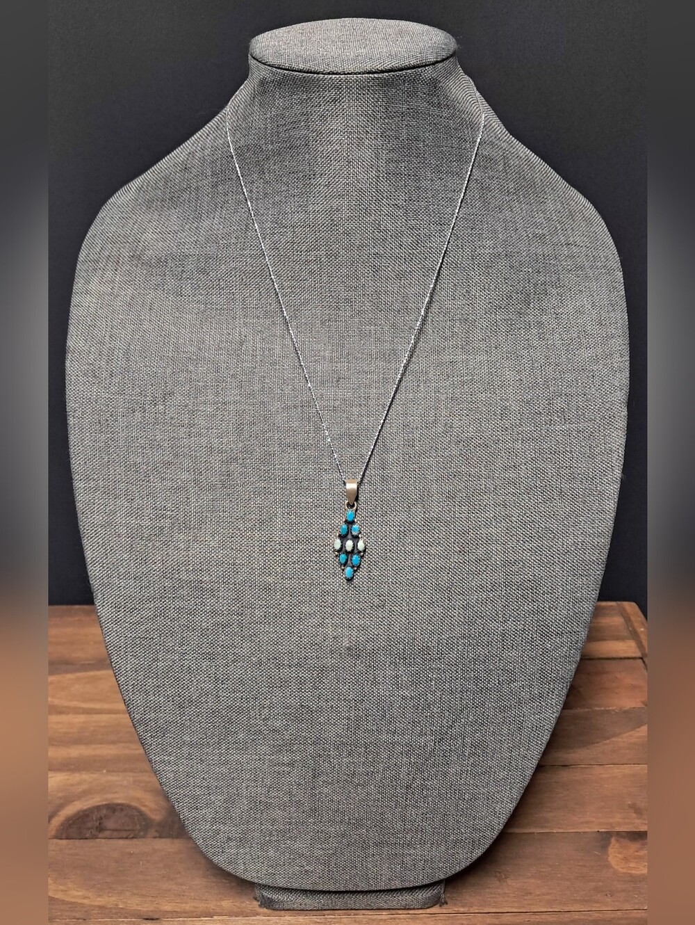Vintage 925 Sterling Silver Turquoise Cluster Pendant Necklace